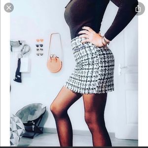 New! H&M fringe tweed A-line plaid mini skirt braided details size 10